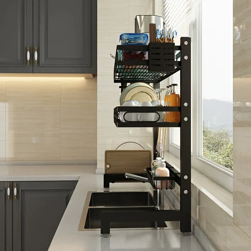 منظم و مجفف الأواني فوق الحوض(2 طوابق )الحجم قابل للتعديل