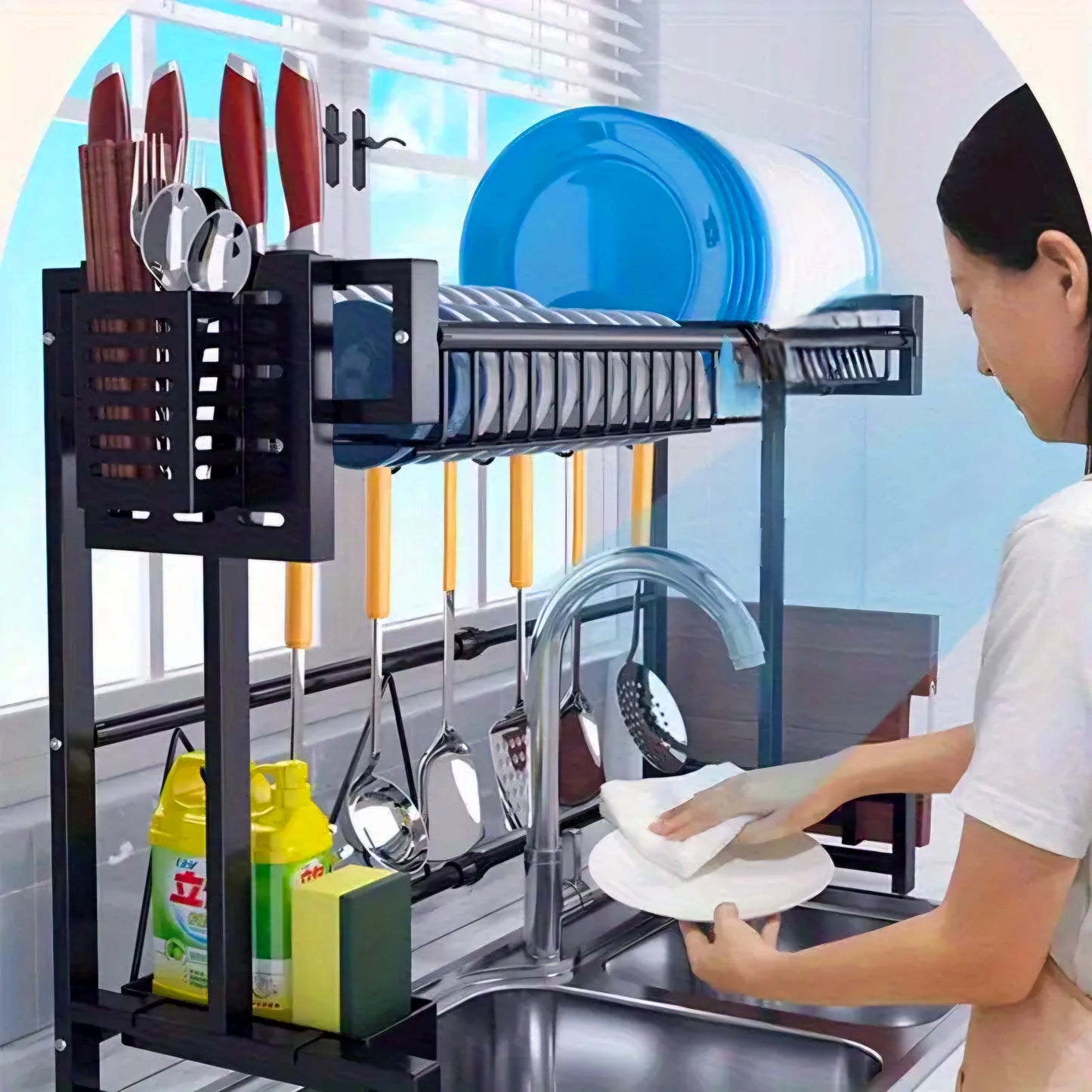 منظم و مجفف الأواني فوق الحوض(2 طوابق )الحجم قابل للتعديل