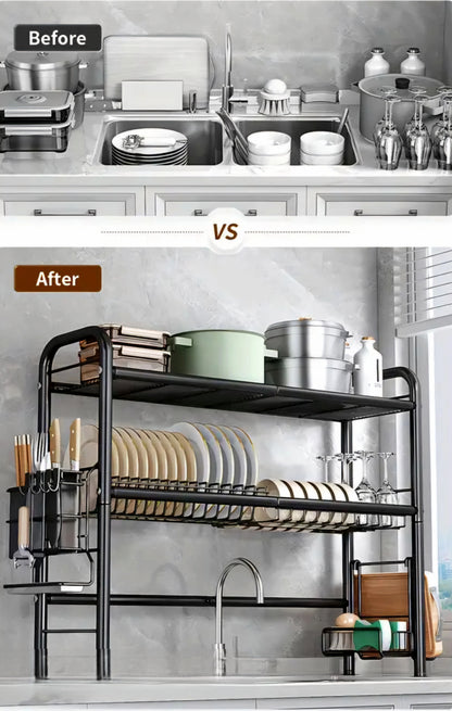 منظم و مجفف الأواني فوق الحوض(2 طوابق )الحجم قابل للتعديل