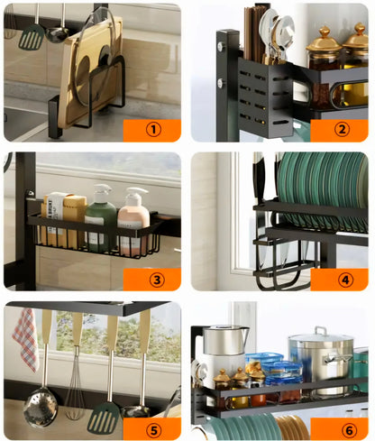 منظم و مجفف الأواني فوق الحوض(2 طوابق )الحجم قابل للتعديل